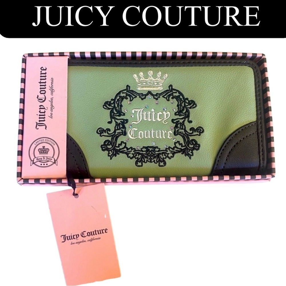 JUICY COUTURE Heritage Green Sage w/Rhinestones Long Wallet, NWT